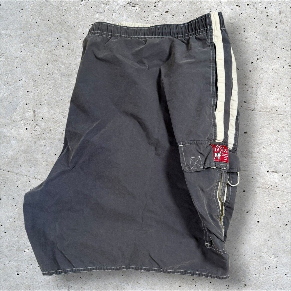 Big Dogs Mens 3X Vintage Cargo Swim Trunks Gray Nylon Mesh Lined Board Shorts